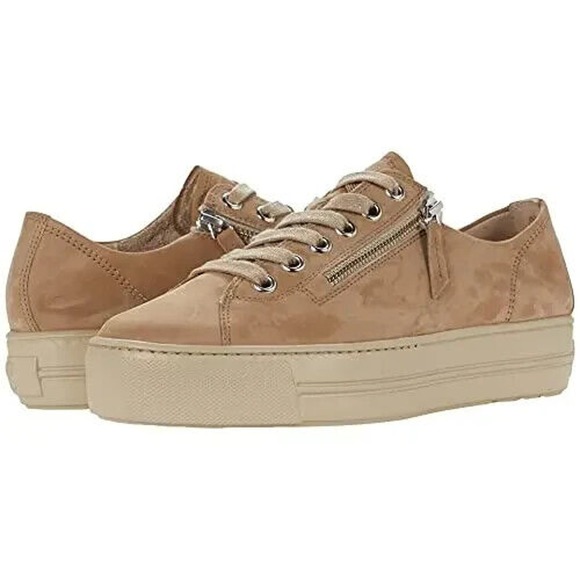 Paul Green Harper Nubuck Leather Sneaker Beige Tan Monotone Shoes